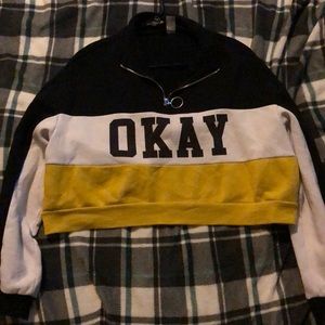 /used/ ‘OKAY’ black and yellow cropped sweatshirt
